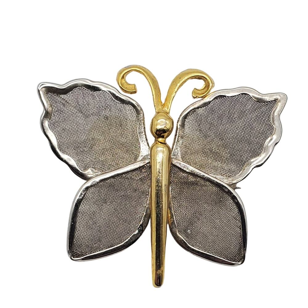 Vintage 1960s Mesh Butterfly Brooch Silver & Gold Tone Freedom‎ Insect Metal Pin